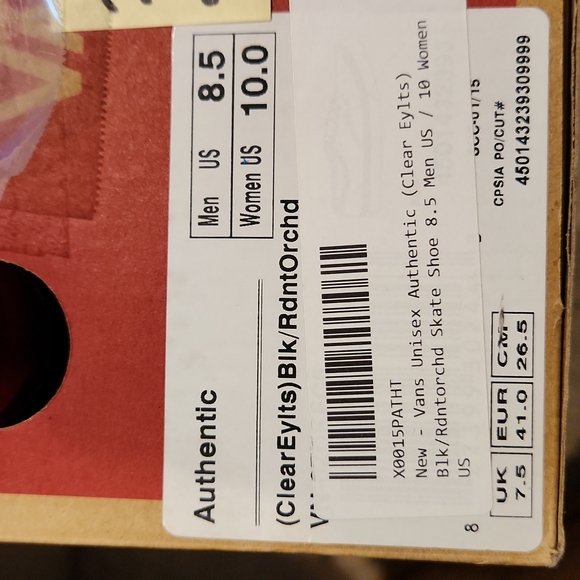 Vans Authentic Clear Eyelets Black/Rdntoechd Skate Shoe 8.5 Men US 10.0 3038 NEW - Picture 4 of 5